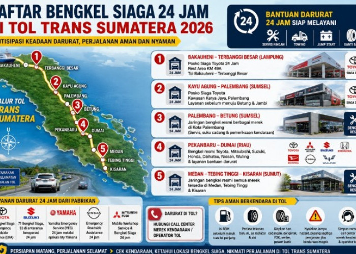 Catat! Ini Daftar Lengkap Bengkel Siaga 24 Jam di Tol Trans Sumatera 2026, Antisipasi Keadaan Darurat