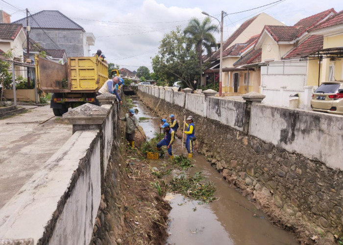 Bersihkan Anak Sungai di Villa Gardena 4, Satgas Banjir Dinas PUPR Palembang Turun Tangan