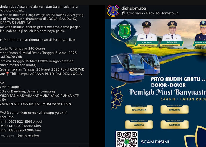 CATAT, Hari Ini Tiket Mudik Gratis Bagi Warga Perantauan Asal Muba Dibuka, Pesan Tiket Cek Link Dibawah Ini! 