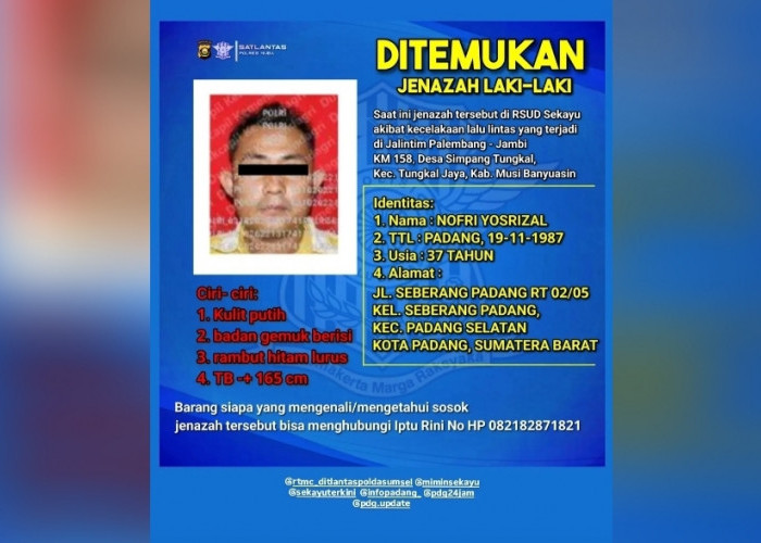 Ini Identitas Pria yang Tewas Kecelakaan Saat Bawa Kabur Taksol Curian di Hotel Palembang 