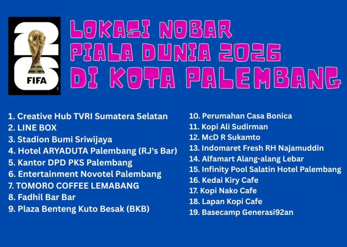19 Lokasi Nobar Piala Dunia 2026 di Kota Palembang, Berikut Daftar Lengkapnya