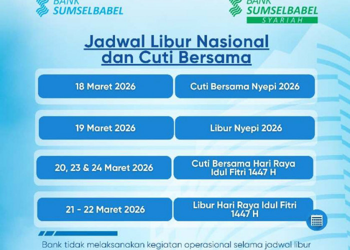 Jadwal Libur Bank Sumsel Babel Saat Hari Nyepi dan Idulfitri 1447 Hijiriah
