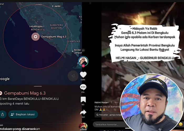 Gempa Besar Bengkulu Helmi Hasan Minta Info Lewat TikTok, Kirim Alamat Bantuan Langsung ke Lokasi 