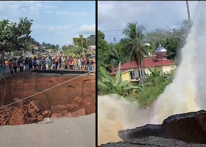 NGERI, Detik-detik Jalan Jambi-Sumbar Putus Total Terekam Kamera Warga, Aspal Jalinsum di Bungo Retak Amblas