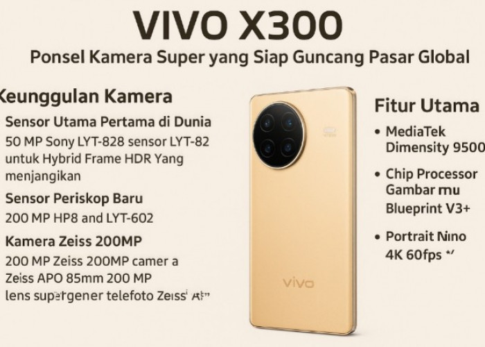 Spek Vivo X300 Bocor, Revolusi Kamera Adopsi Sensor Sony LYT-828 Pertama di Dunia