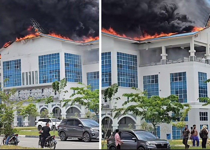 Siang Ini Kantor Pemkot Pekanbaru Terbakar, Api Mulai Melahap Bagian Atap di Lantai 5 Gedung Lipat Kajang  