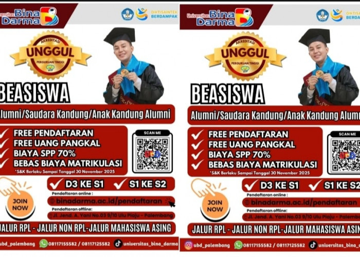 Universitas Bina Darma Buka Program Beasiswa 70 Persen untuk Alumni Hingga November 2025