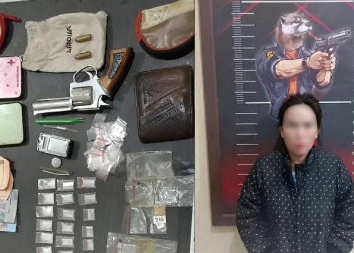 Wanita di Upang Banyuasin Ini Bawa Senpi Rakitan Saat Edarkan Sabu-sabu di Desanya