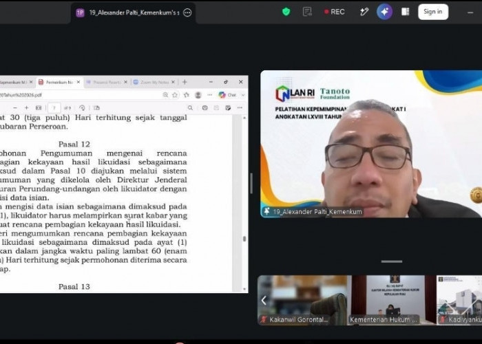 Kanwil Kemenkum Babel Ikuti Sosialisasi Tata Cara Pengumuman PT dan Yayasan dalam BNRI dan TBNRI