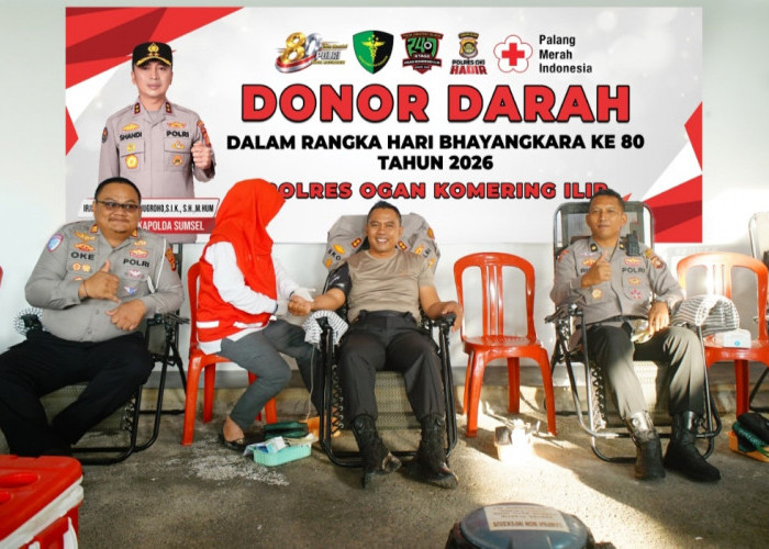 Ratusan Personel Polres OKI Donor Darah Bersama TNI dan Masyarakat Sambut Hari Bhayangkara