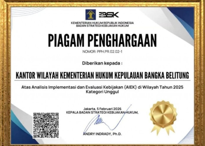 TOP, Predikat Unggul AIEK Diraih Kanwil Kemenkum Babel