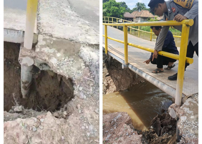 Oprit Jembatan Penghubung Lubuk Rukam-Muara Kumbang Ogan Ilir Longsor, Mobil Dilarang Melintas