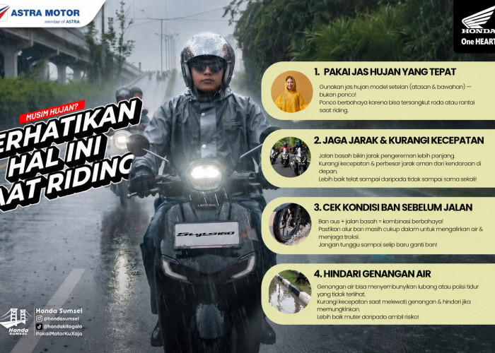 Honda Sumsel Bagikan Tips Aman Berkendara Saat Musim Hujan, Ingatkan Pengendara untuk Lebih Waspada di Jalan