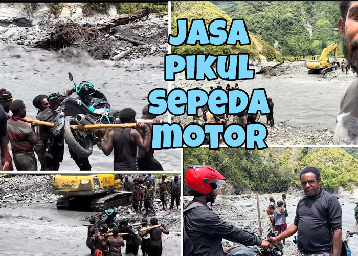 Jembatan Putus Akibat Banjir di Papua, Jasa Pikul Sepeda Motor Tarifnya Rp500 Ribu