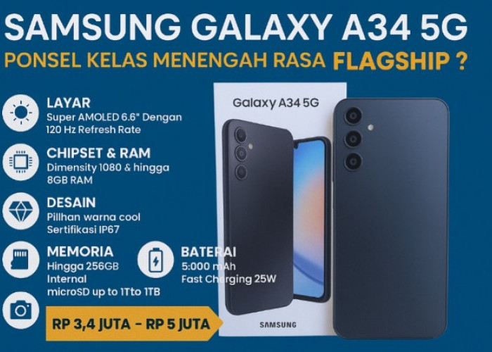 Pilihan Cerdas Smartphone 2025: Samsung A34 5G Desain Elegan Tahan Air Berkat IP67