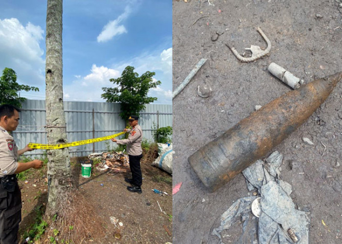 INFO TERKINI! Sebuah Benda Diduga Mortir Ditemukan di Gudang Rongsokan Jalan Citra Indralaya Ogan Ilir