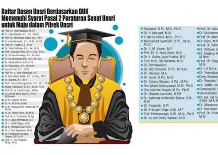 Deadline 8 Juni Suksesi Pemilihan Rektor Unsri, 70 Dosen Berpeluang Ikut Bertarung, Usulan Mahasiswa Ditunggu!