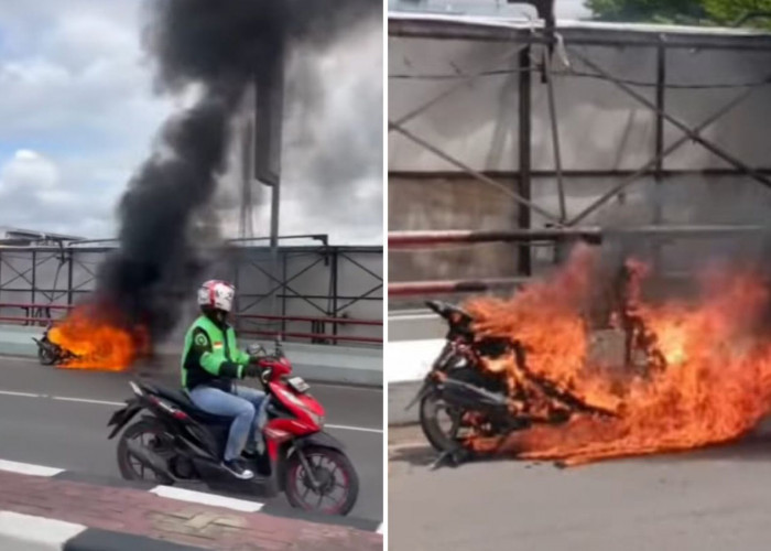 Motor Matic Hangus Terbakar di Atas Flyover Simpang Polda Sumsel, Penyebabnya?