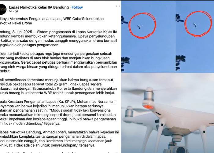 Canggih, Napi Lapas Jelekong Order Pasokan Narkoba Dikirim Pakai Drone   