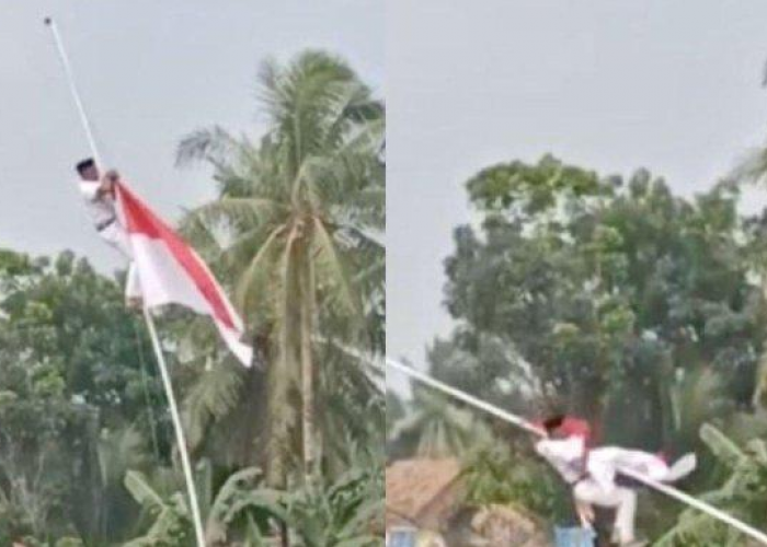 Tiang Bendera di Lampung Selatan Patah Saat Diperbaiki Pelatih Paskibraka, Netizen: Pertanda Indonesia Hancur?