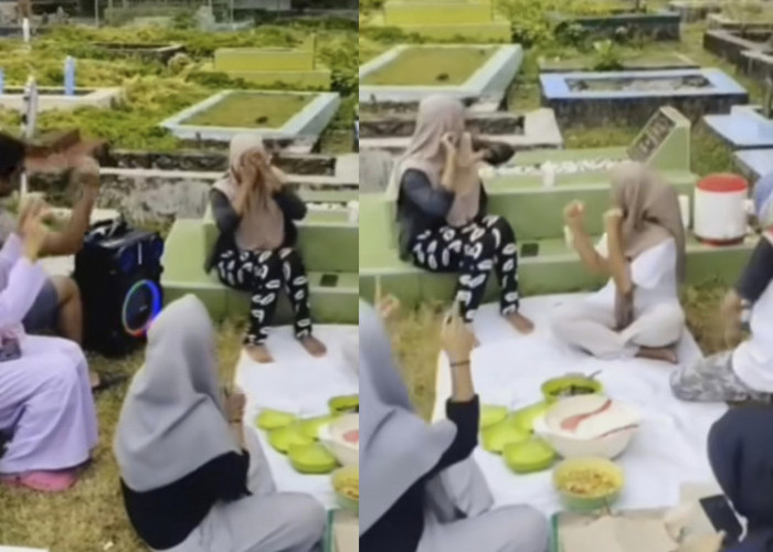 Viral! Emak-emak Piknik Sambil Musikan di Kuburan, Netizen: Mungkin Dia Lagi Nunggu Antrean Selanjutnya