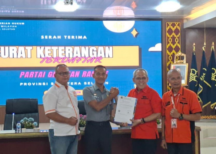 Penuhi Persyaratan Administratif, Partai Gerakan Rakyat Terima SKT dari Kanwil Kemenkum Sumsel