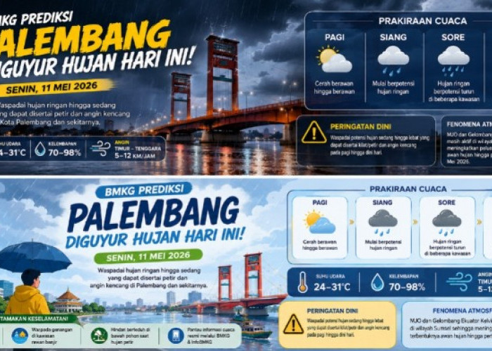 BMKG Prediksi Palembang Diguyur Hujan Hari Ini, Warga Diminta Waspada Angin Kencang