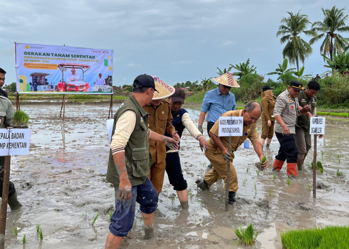 Polsek Pemulutan Kawal Gerakan Tanam Serentak Brigade Pangan di Desa Pelabuhan Dalam Ogan Ilir