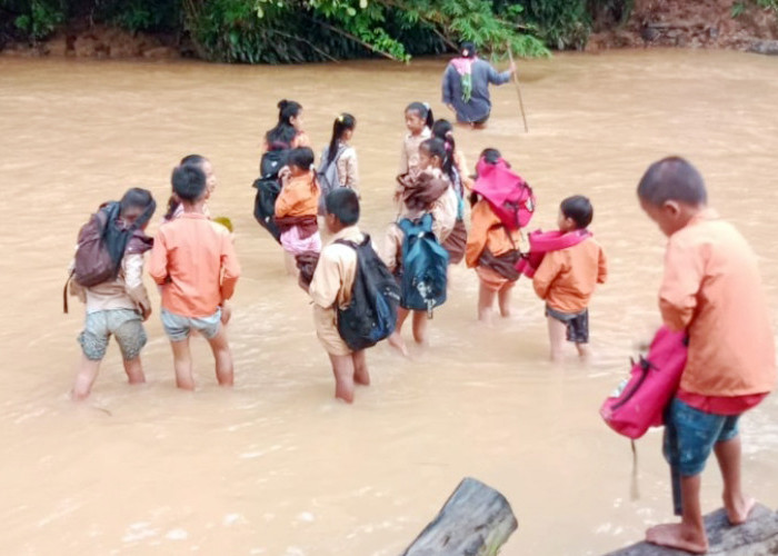 Demi Mengenyam Pendidikan, Pelajar di Muratara Nekat Sebrangi Sungai Tiap Hari