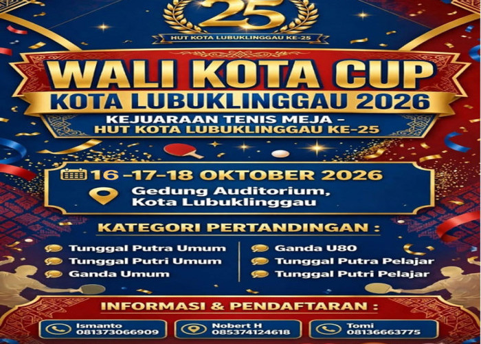 HUT ke-25 Kota Lubuklinggau, Pengkot PTMSI Gelar Turnamen Tenis Meja Wako Cup 2026