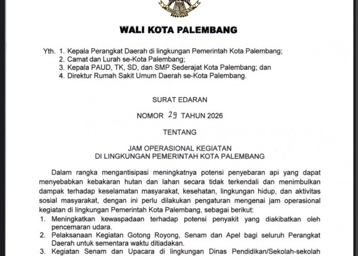 Waspadai Dampak Musim Kemarau, Pemkot Palembang Terbitkan Surat Edaran No 28 Tahun 2026