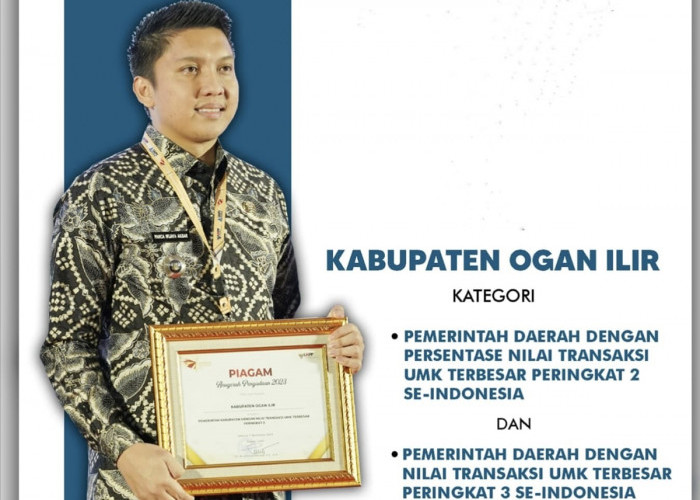 Pemkab Ogan Ilir Terima Penghargaan Anugerah Pengadaan 2023 Kategori Nilai Transaksi UMK Terbesar