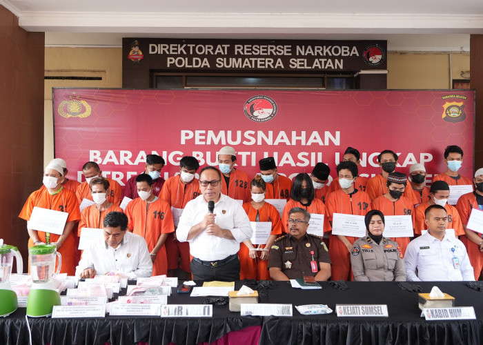 Polda Sumsel Musnahkan Barang Bukti Narkoba Senilai Rp2,18 Miliar, 34 Ribu Jiwa Terselamatkan