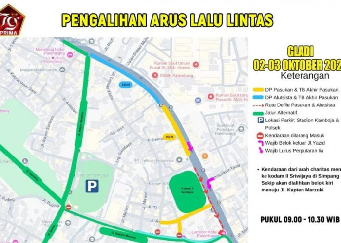 HUT TNI ke-79, Jalan Sudirman Palembang Bakal Ditutup 3 Hari, Catat Waktu dan Lokasi Pengalihan Arus