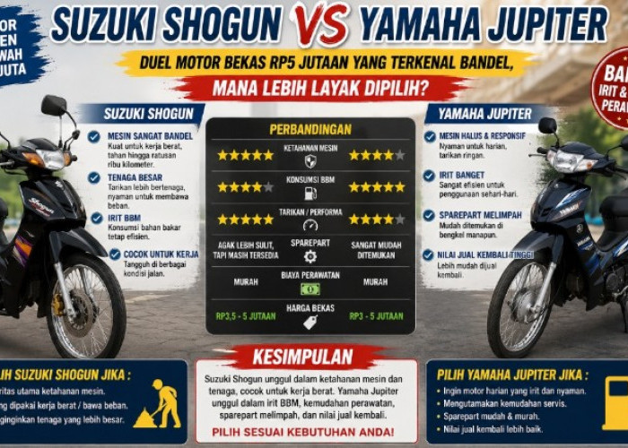 Suzuki Shogun vs Yamaha Jupiter, Duel Motor Bekas Rp5 Jutaan Terkenal Bandel, Mana Lebih Layak Dipilih?