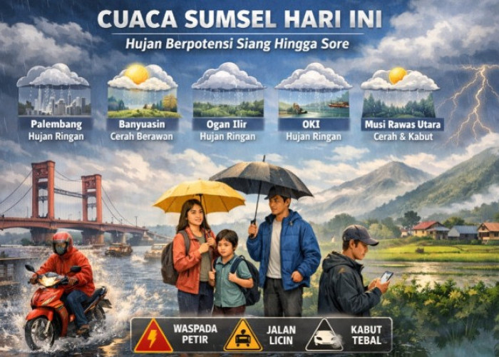 Hujan Masih Mendominasi Sumsel, BMKG Imbau Warga Waspada Cuaca Siang hingga Sore Hari