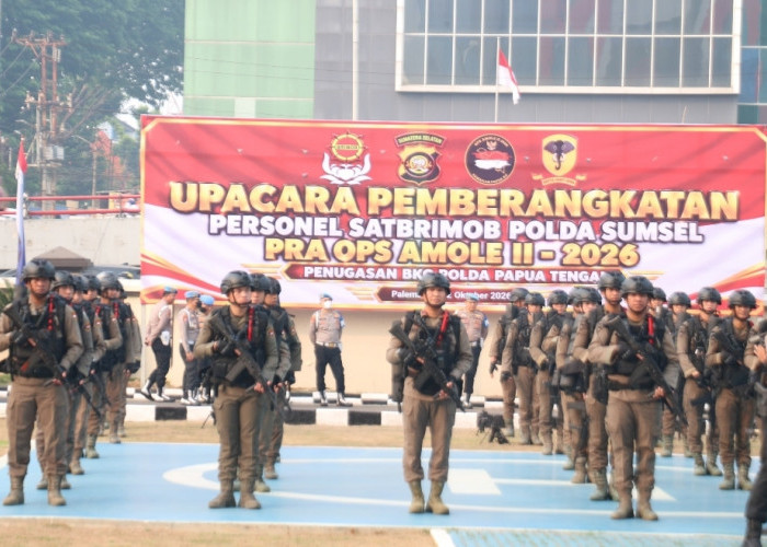 Polda Sumsel Berangkatkan 75 Personel Brimob ke Papua Tengah, Operasi Amole II-2026 Dimulai 13 Oktober