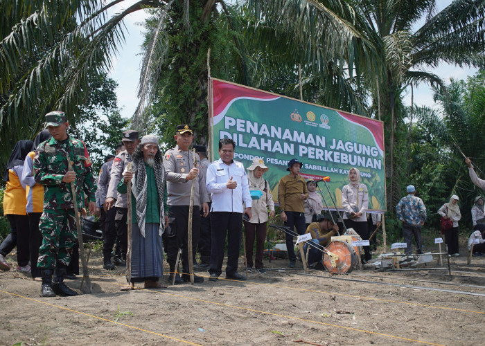 Dukung Swasembada Pangan, Tanam Jagung Kuartal III Polres OKI di Pondok Pesantren Sabilillah Kayuagung