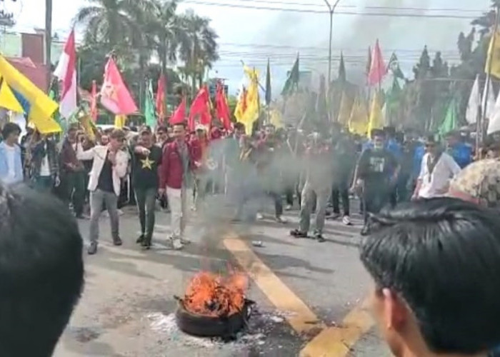 BREAKING NEWS: Massa Elemen Mahasiswa Bakar Ban di Simpang Charitas 