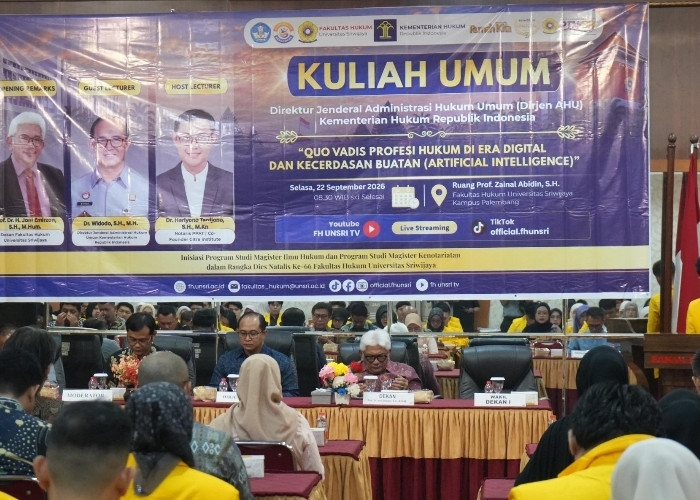 Kakanwil Kemenkum Sumsel Hadiri Kuliah Umum Unsri, Bahas Masa Depan Profesi Hukum di Era AI