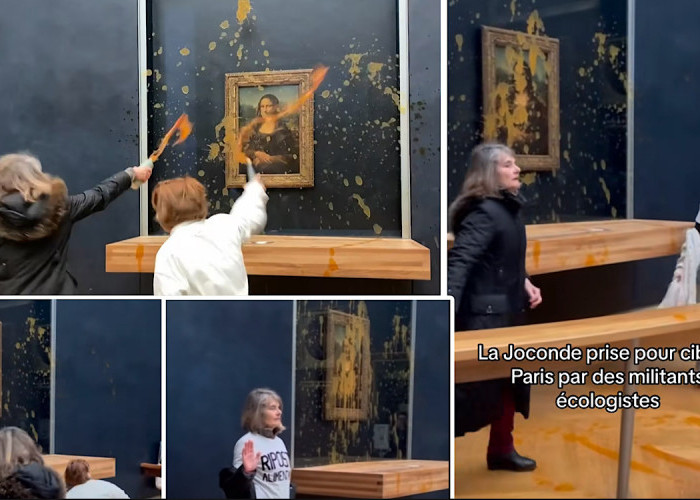 2 Aktivis Lingkungan Serang Lukisan Mona Lisa di Museum Louvre Prancis, Disiram Kuah Sup Kaleng 