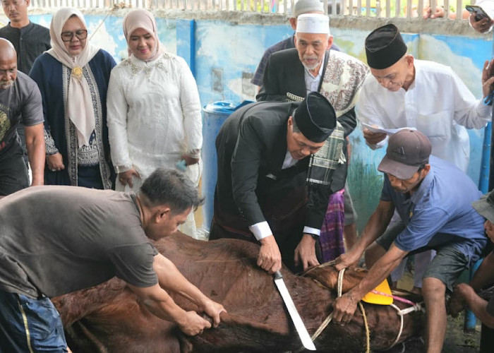 Edison dan Wabup Sumarni Tunaikan Salat Iduladha di Masjid Agung Muara Enim