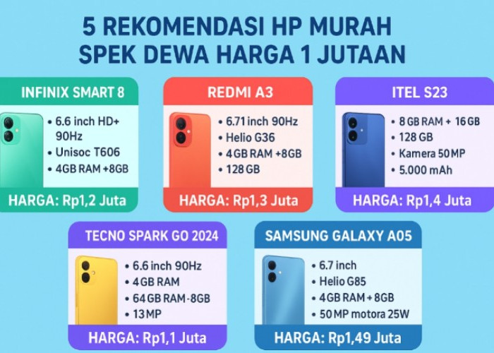 Inilah 5 Rekomendasi HP Murah Spek Dewa Harga 1 Jutaan, Spesifikasi dan Fiturnya Pas Buat Pelajar