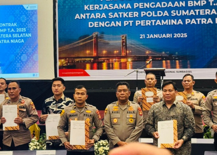 Dukung Operasional, Polda Sumsel dan Pertamina Patra Niaga Tandatangani Kontrak Kerja Sama Pengadaan BMP