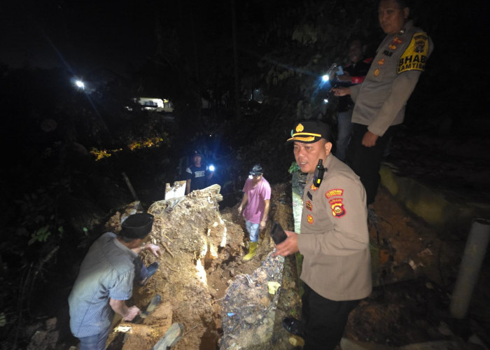 Pohon Tumbang Tutupi Jalan Kuburan Gunung Meru Palembang, Evakuasi Makam Rusak Berlangsung Malam Hari 