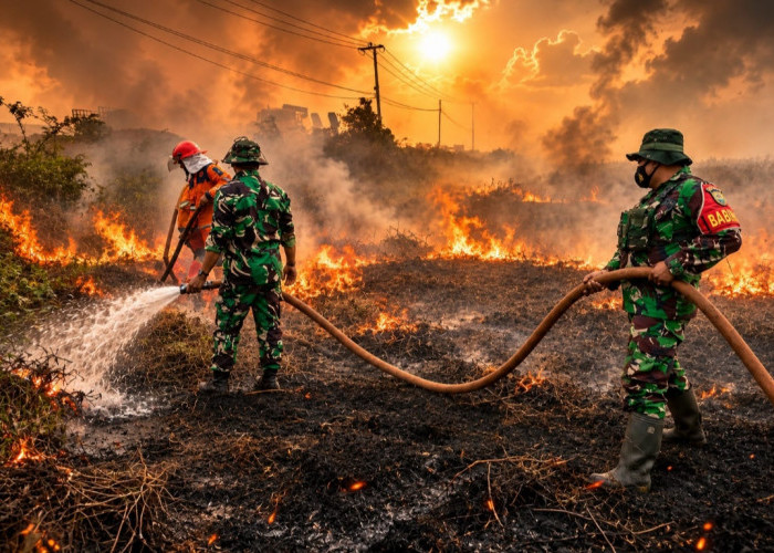 Karhutla di Desa Batun Jejawi OKI Babinsa Koramil 402-03/SP Padang Berjibaku Padamkan