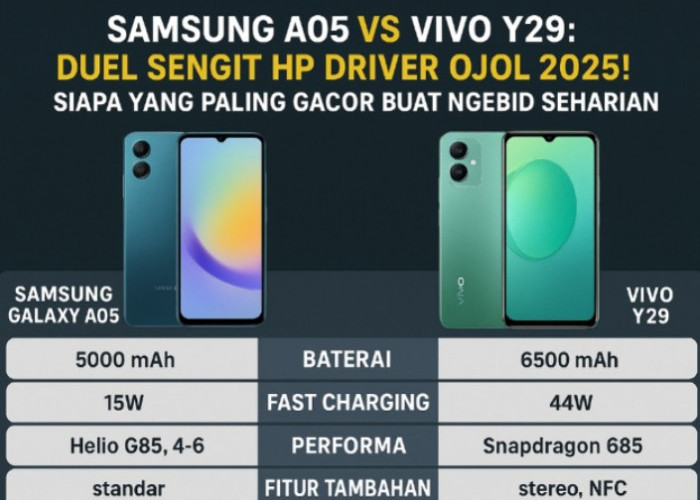 Samsung A05 vs Vivo Y29: Duel Sengit HP Driver Ojol 2025! Siapa yang Paling Gacor Buat Ngebid Seharian?