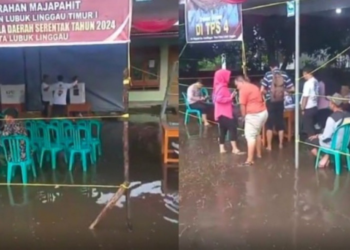 Warga Lubuklinggau Tetap Antusias Nyoblos Meski TPS Dikepung Banjir