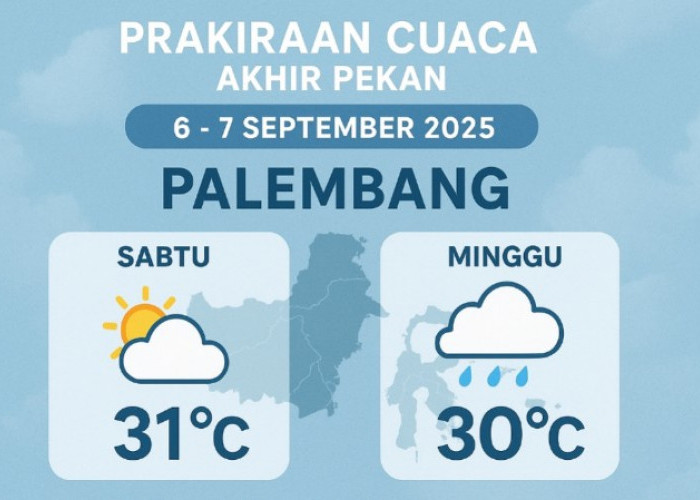 Peringatan Dini Hujan, BMKG Prediksi Cuaca Kota Palembang Akhir Pekan 6-7 September 2025