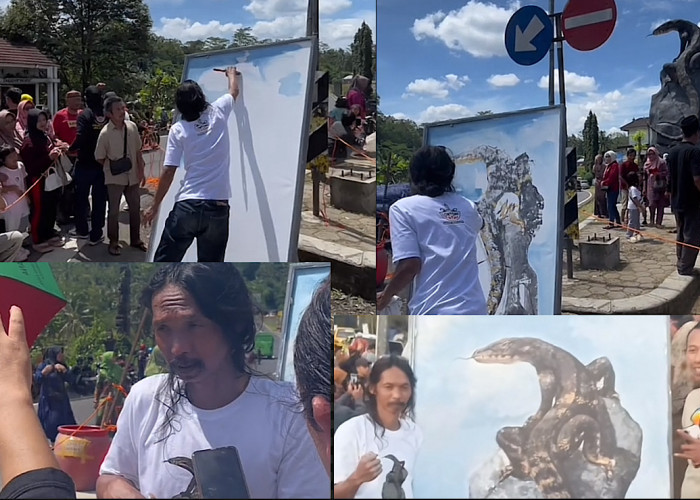 Live Painting Rejo Arianto Memukau di Depan Patung Biawak Karyanya yang Dibenci Pemain Proyek Nakal 